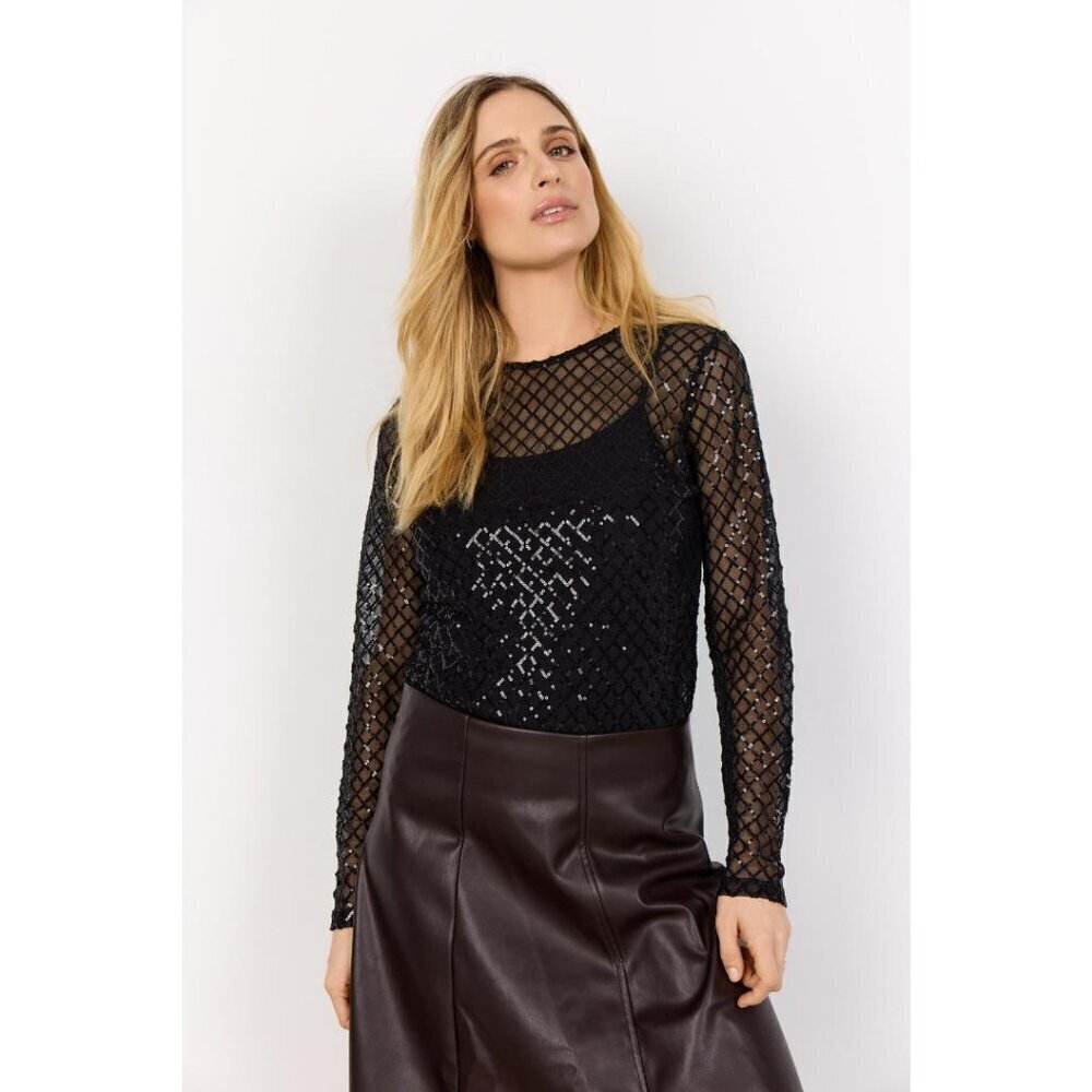 NWT SOYA CONCEPT ASIMA Black Sequin Mesh Longsleeve Top